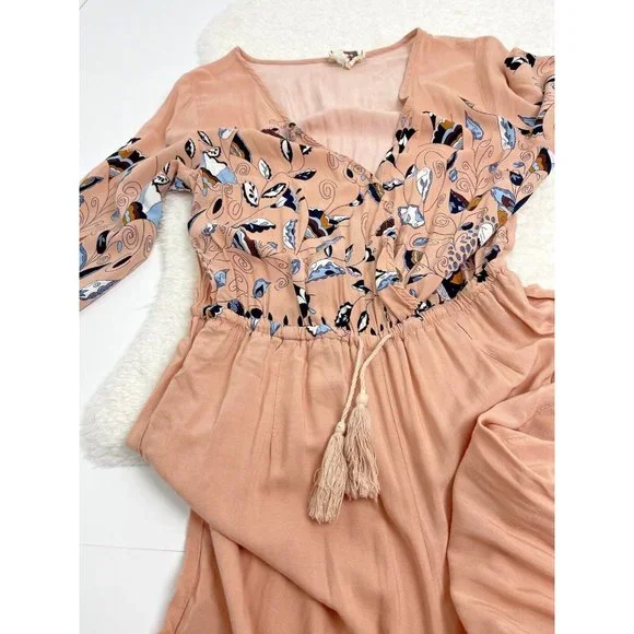 Jaase Wide Leg Floral Jumpsuit Anthropologie Size Small Pink Blue Bohemian - Picture 2 of 13